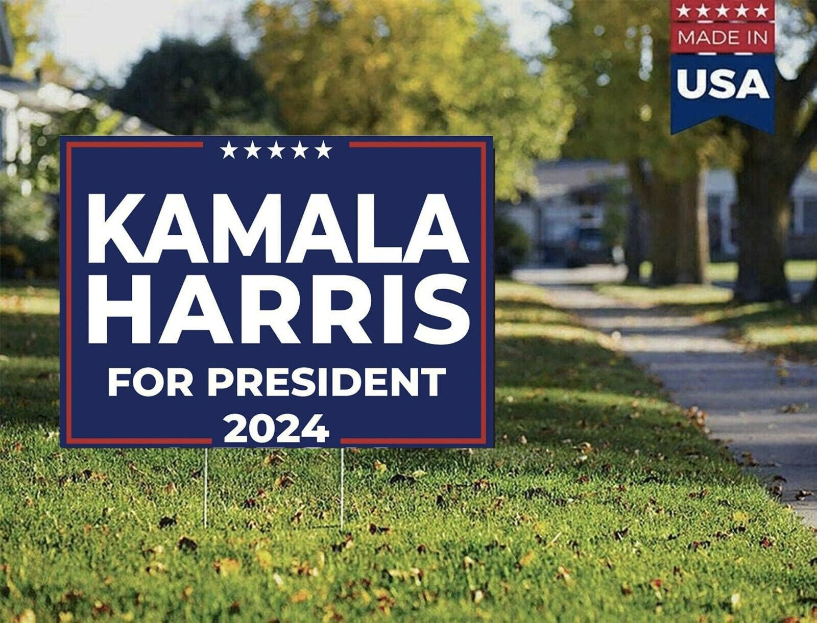 KAMALA HARRIS 2024 for President Yard Sign with Stand DOUBLE SIDED BLUE